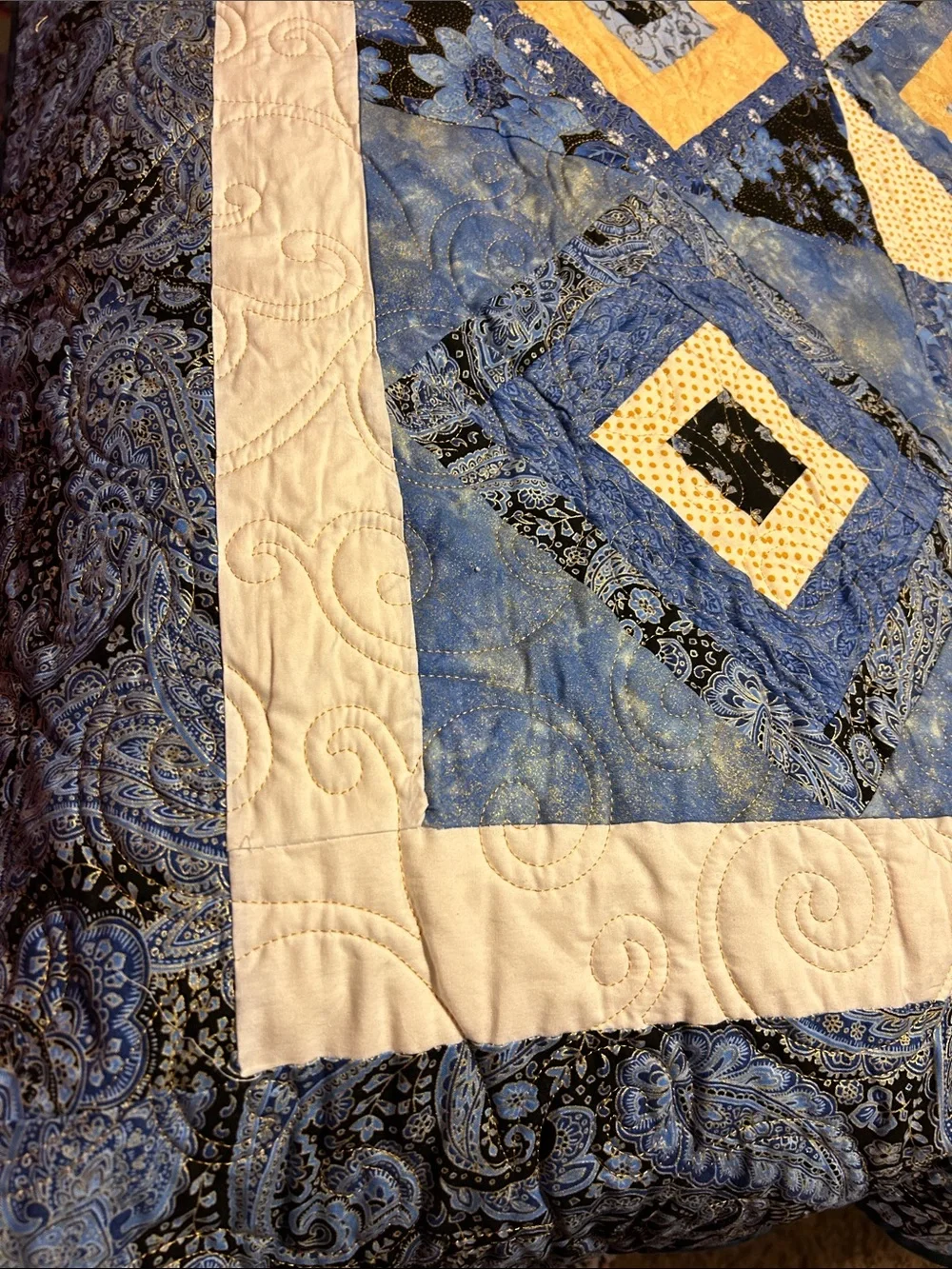 ONE OF A KIND- HANDCRAFTED Blue and Yellow Quilt